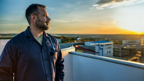 Contemplative Healthcare Professional FREE Stock Photo, healthcare,  doctor,  sunset picture