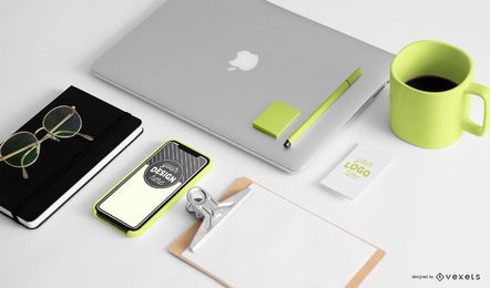 Free Office Setup Mockup stock image to download Office Setup Mockup FREE Stock Psd, computer, iphone, macbook picture