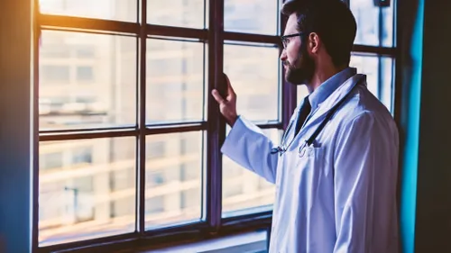 Pensive Doctor Reflection FREE Stock Photo, doctor,  healthcare,  reflection picture